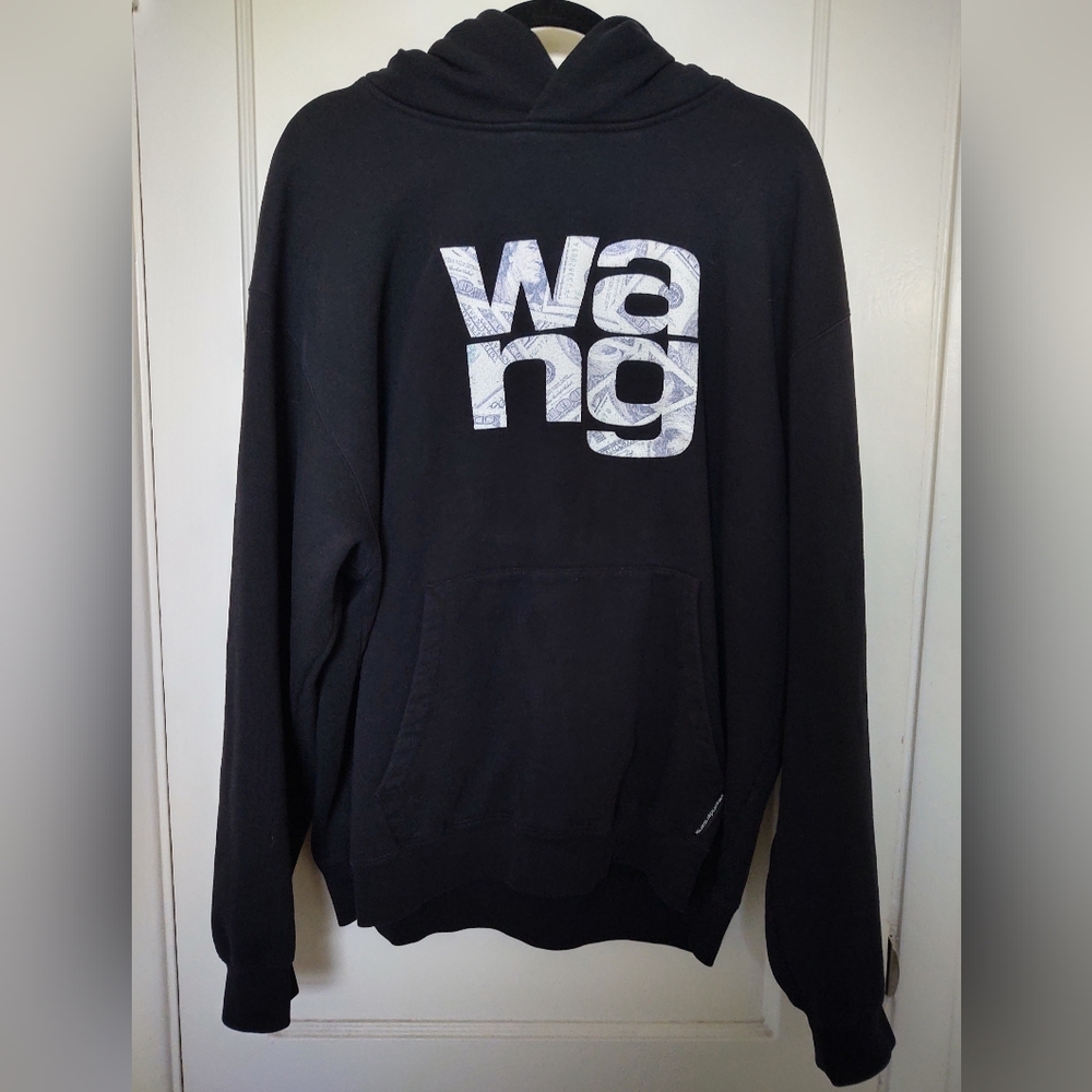 Wang Money Logo Alexander Wang Black Designer Hoodie - Size Large
